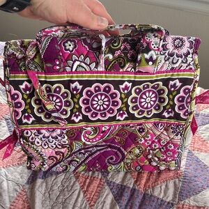 Vera Bradley Magenta Paisley Quilted Tote with Olive & Cream Accents